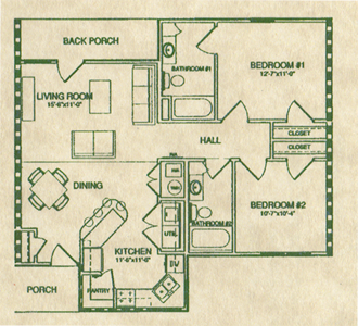 Two Bedroom / Two Bath - 1,037 Sq. Ft.*