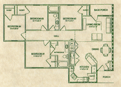 Four Bedroom / Two Bath - 1,332 Sq.Ft.*